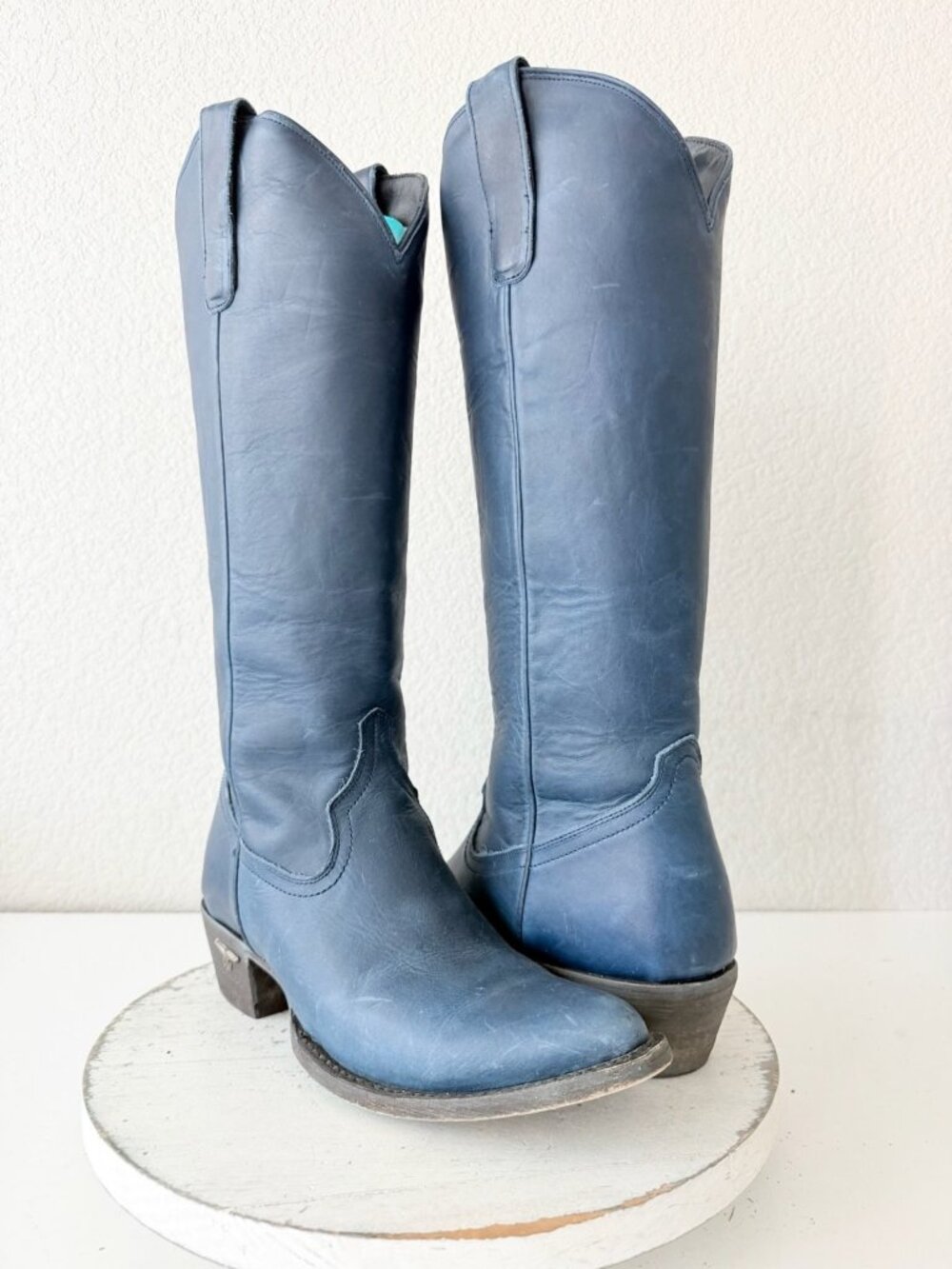 Lane PLAIN JANE Blue Cowboy Boots Womens 9 Leather Western Cowgirl Mid Calf Tall